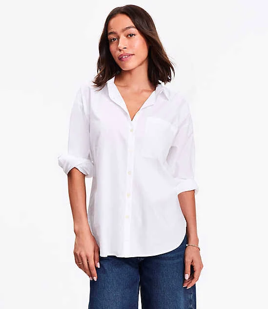 top Women's Loft Cotton Blend Everyday Oversized Pocket Shirt Size LOFT $20