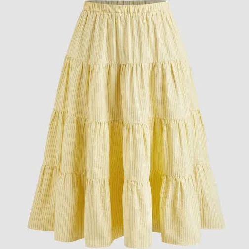 skirt Woven Cotton-Blend Mid Rise Stripe Tiered Maxi Skirt Cider $47.9