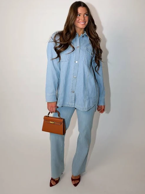 matching set Wren Oversized Striped Denim Shirt and Pant Set Ave+Liv Boutique $106
