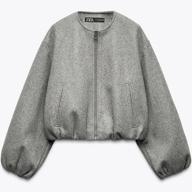 bomber jacket Zara - Soft Bomber Jacket - L - Grey - Women Zara USA $59.9
