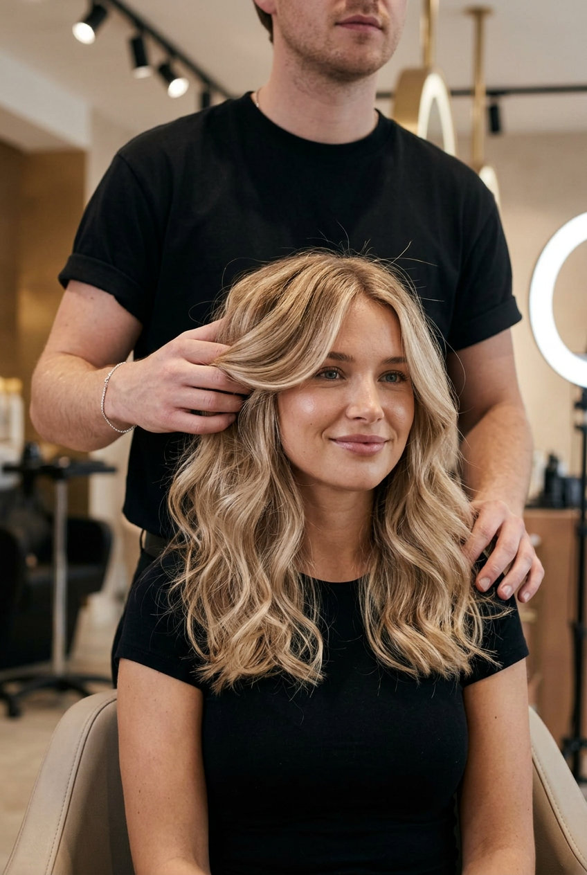 long textured layers with sand blonde hairline and beige undertones for summer