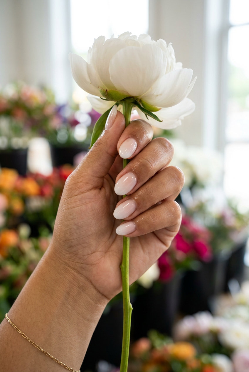 Short oval summer nails 2026: Soft Milky Ombre Transition - clear to milky white gradient.