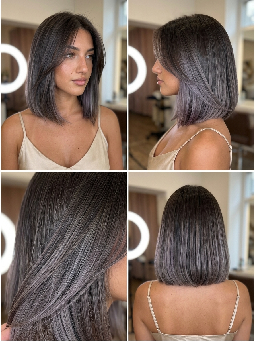 Silver-Smoke Peekaboo Ash Brown 2026 short silver-smoke peekaboo ash brown with charcoal, hidden panels for edgy looks