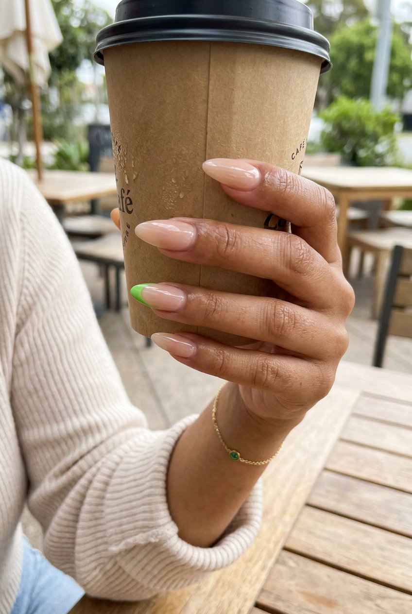 Lime Green Accent French: playful summer acrylic nail designs 2026 for vacation and casual outings.