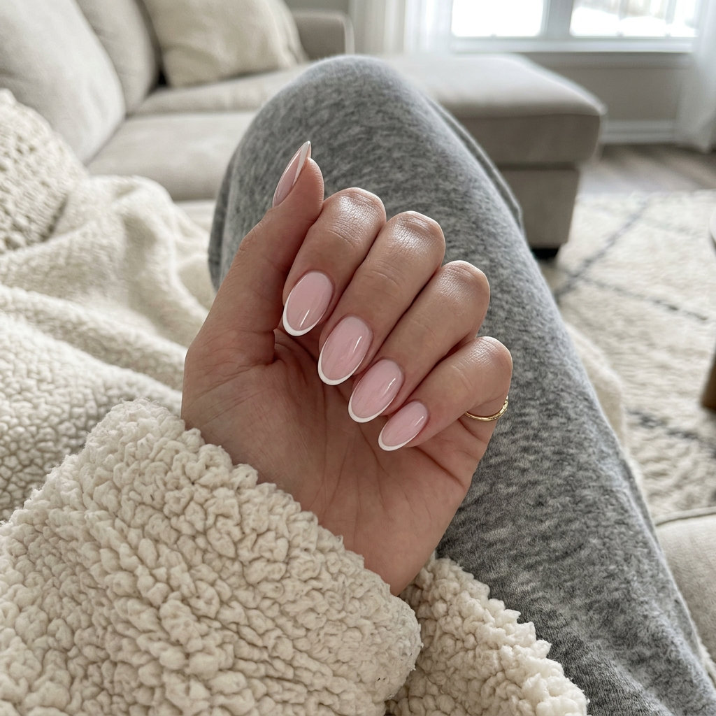 Milky Pink Outline French: clean-girl summer acrylic nail designs 2026 for daily wear and work.