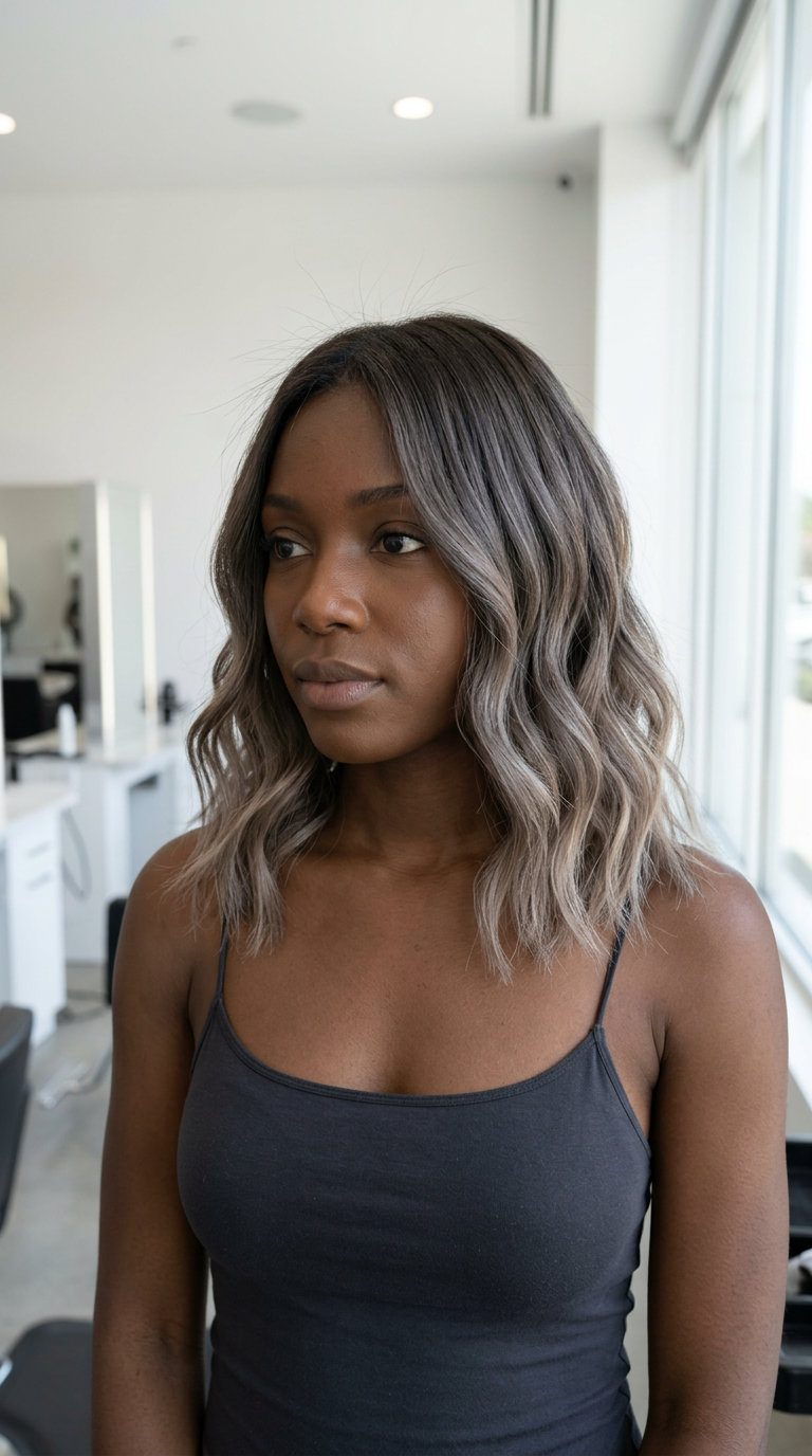 Smoky Ash Brown Balayage 2026 long layered ash brown hair with smoky balayage, grey-brown mid-lights, cool beige ends — chic natural