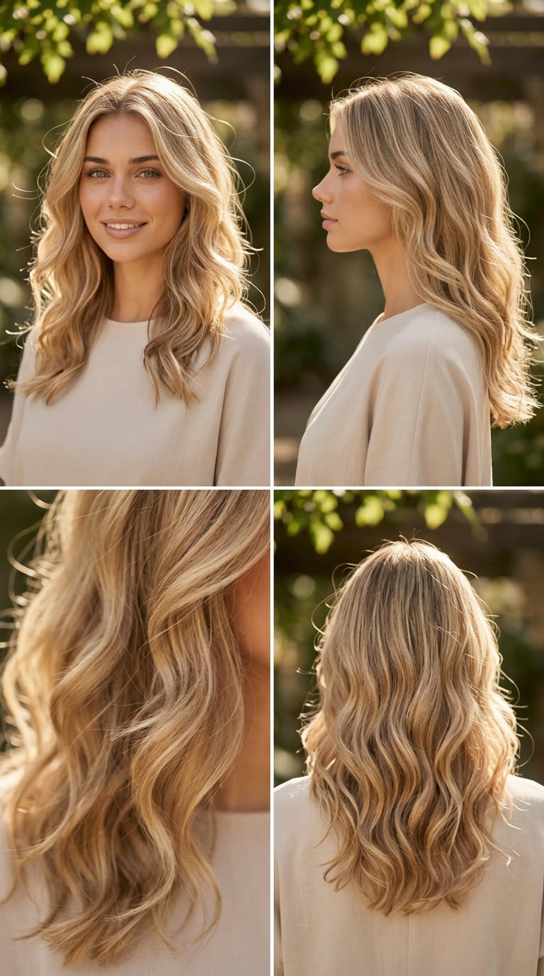 long soft gold blonde romantic botticelli waves with loose braids and textured hold for summer