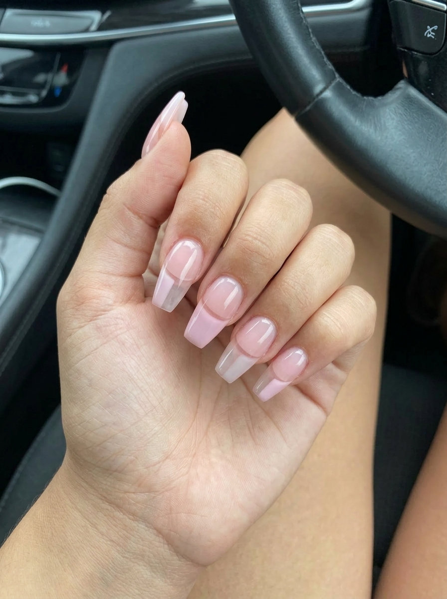 Sheer pink and nude color block nails for summer acrylic nails 2026, ideal for work and minimalist style.