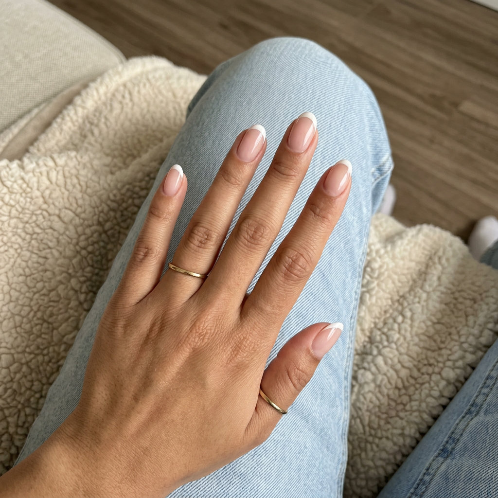 Timeless Milky White Micro French nails for summer classy nails 2026: sheer pink with white tips on oval nails for weddings.