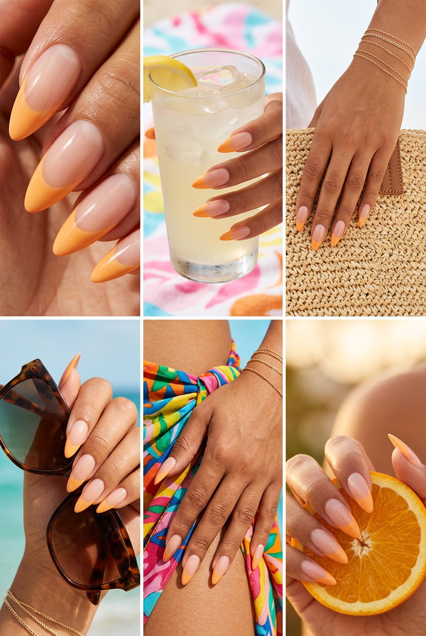 Sultry sunset reverse French stiletto nails for summer classy nails 2026, ideal for parties and night outs.