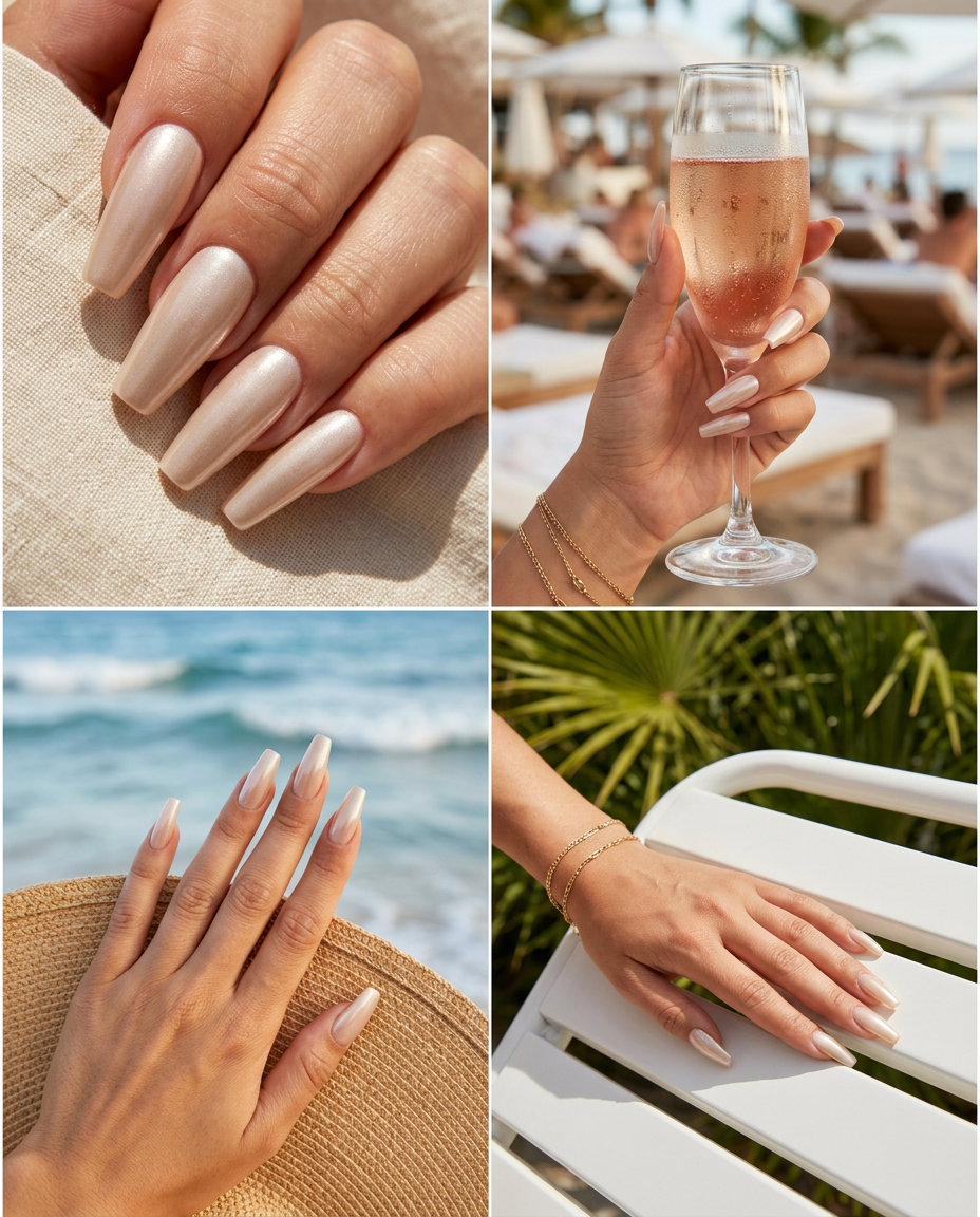 Understated chrome shine nails for summer classy nails 2026. Sophisticated, modern style for date night.