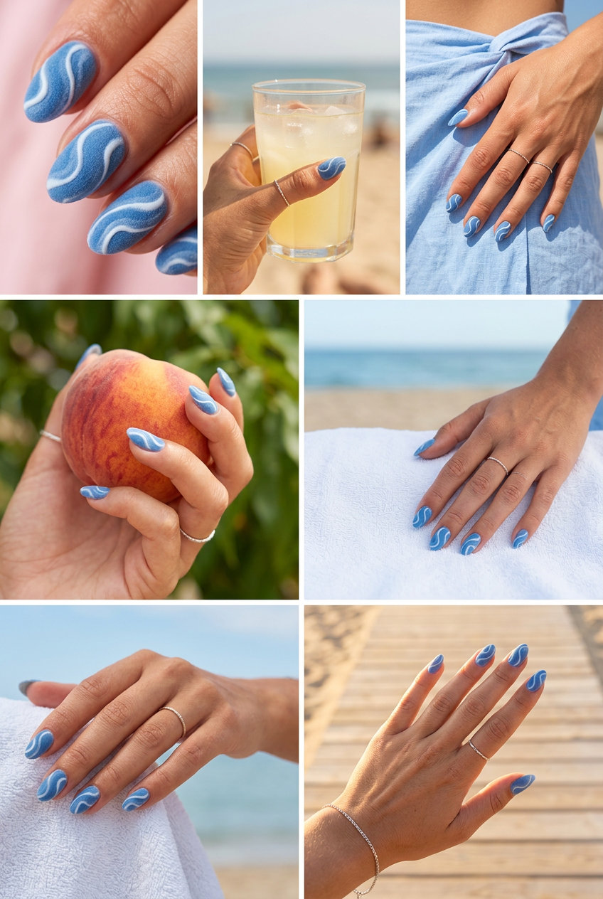Blueberry Swirl Velvet Matte nails: deep blueberry, white swirls for sultry summer colorful nails designs 2026.