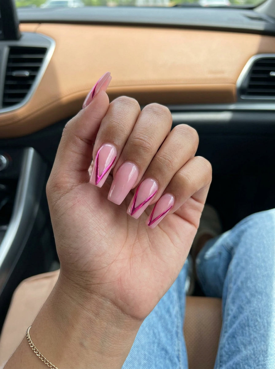 Hot pink chrome accent nails 2026: Edgy futuristic design for parties & concerts.