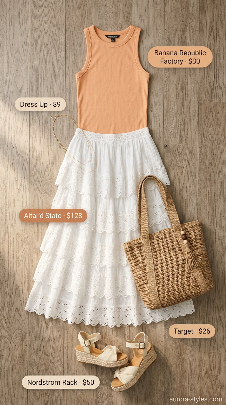 Cream crochet skirt outfit for women 2026, ideal for beach brunch or resort wear. Coastal crochet breeze.