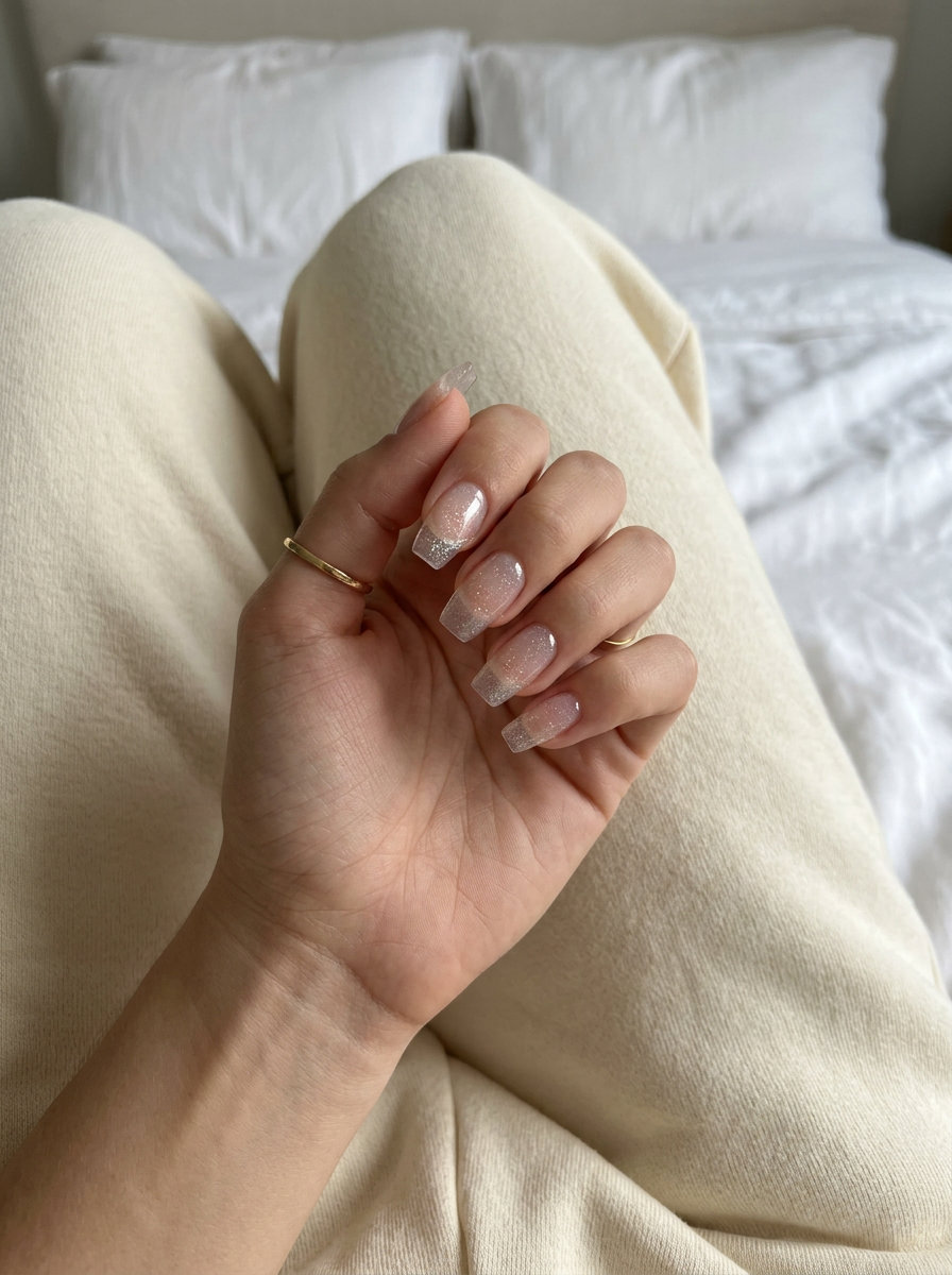 Crystal Clear Lipstick nails for summer 2026. Minimalist and modern chic with a glass effect.