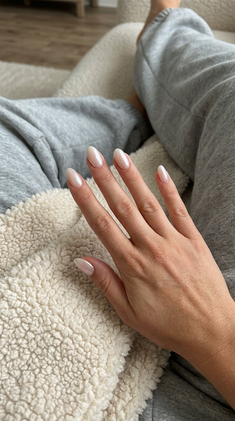 Nude Glazed Donut Oval dip nails for summer 2026. Elegant and understated clean-girl aesthetic.