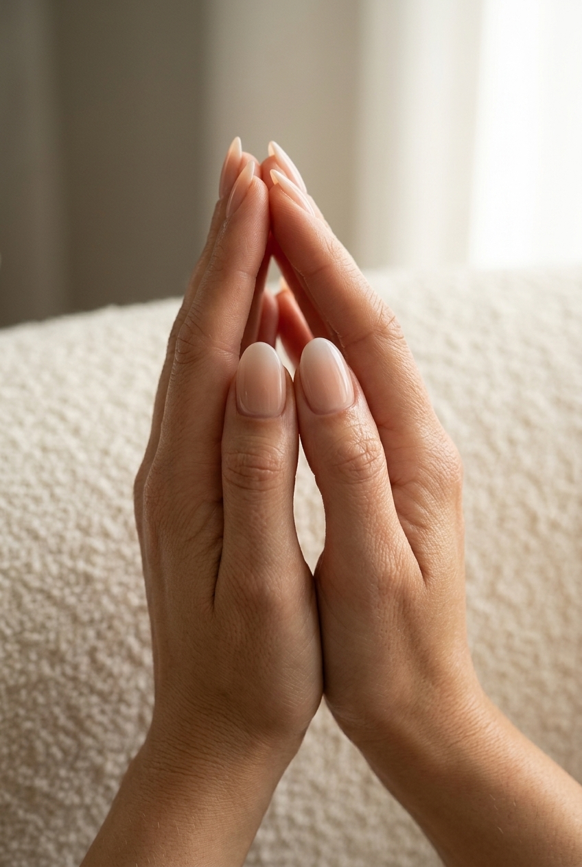Nude Milky Aura Gradient dip nails for summer 2026. Minimalist chic with warm nude and sheer white.