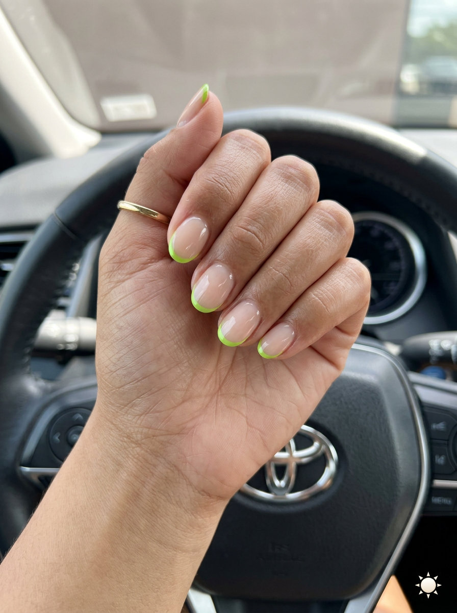 Lime Zest Micro French nails for summer nail manicure ideas 2026. Playful chic style.