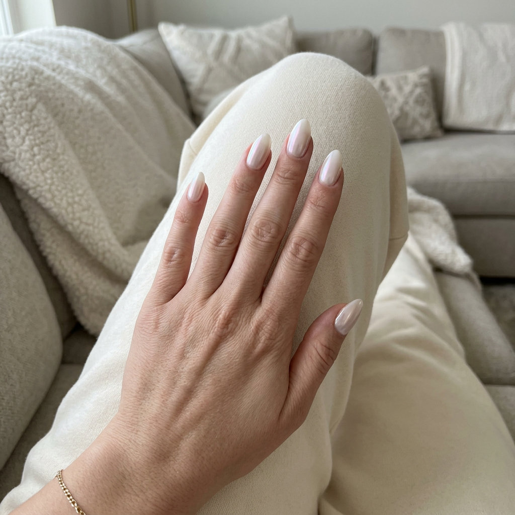 Sheer Milky Donut Almond nails for summer nail manicure ideas 2026. Clean-girl, ethereal bridal style.