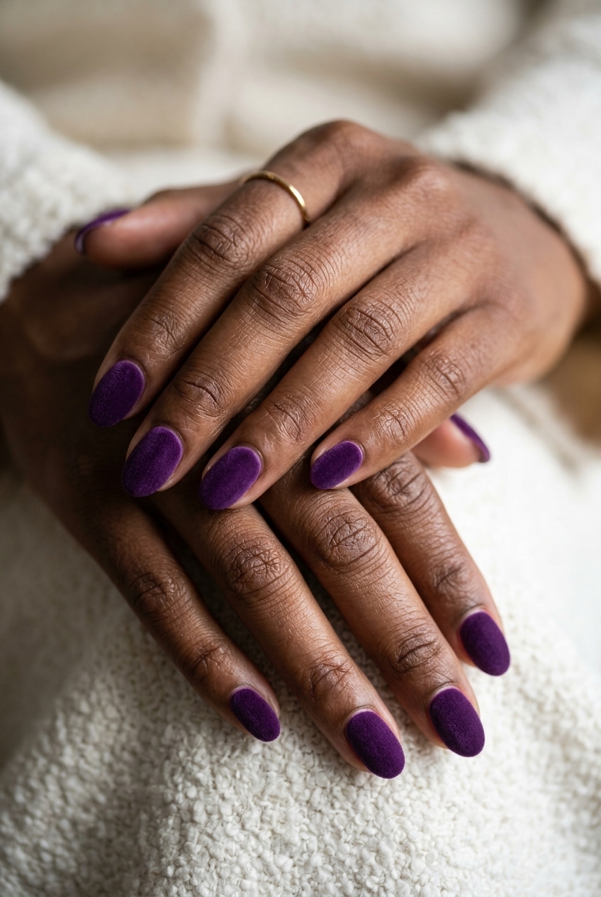 Deep Purple Velvet Oval: Elegant summer nails for dark skin 2026, ideal for formal events.