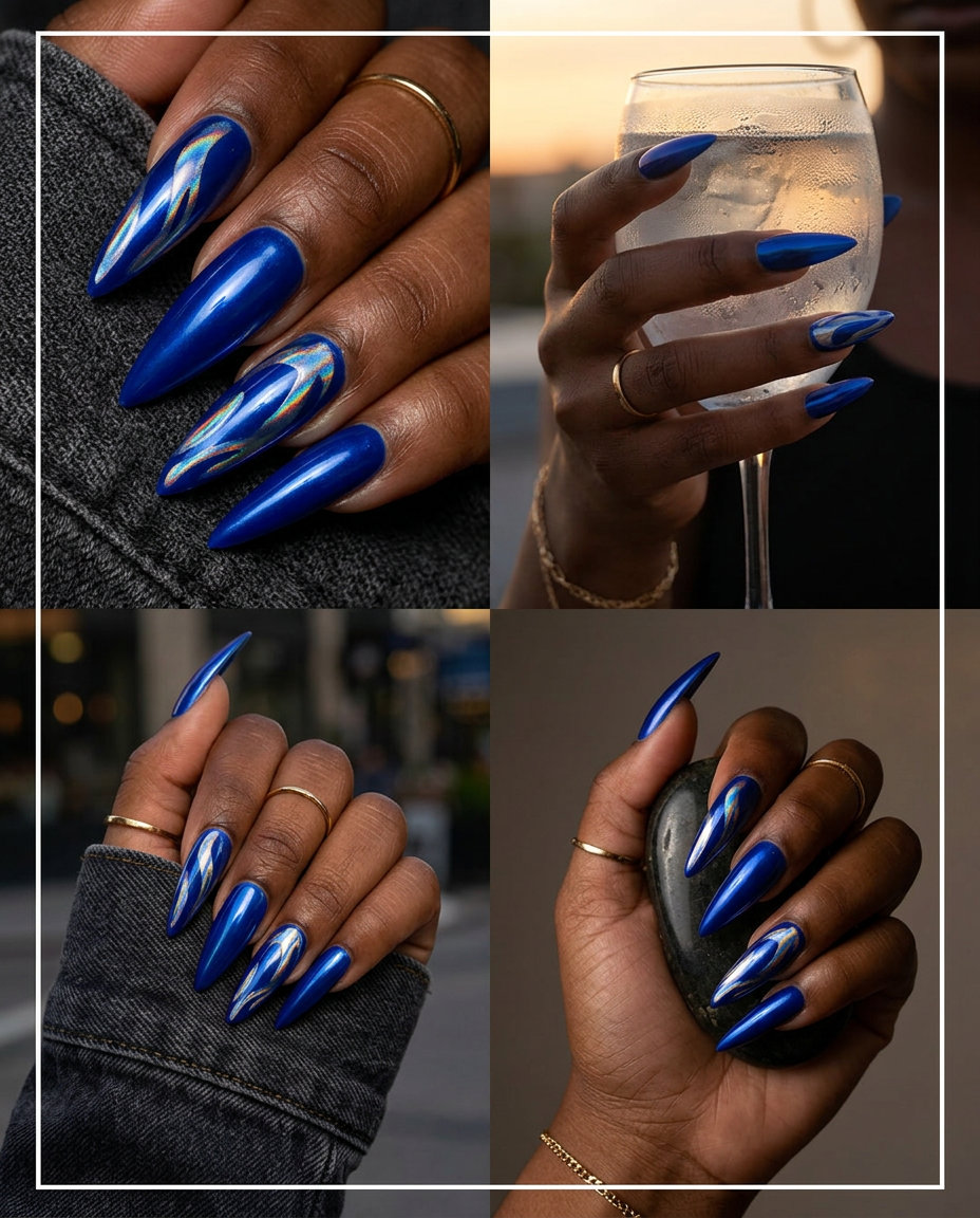 Cosmic Chrome Stiletto nails for summer 2026, edgy and bold for festivals and nights out.
