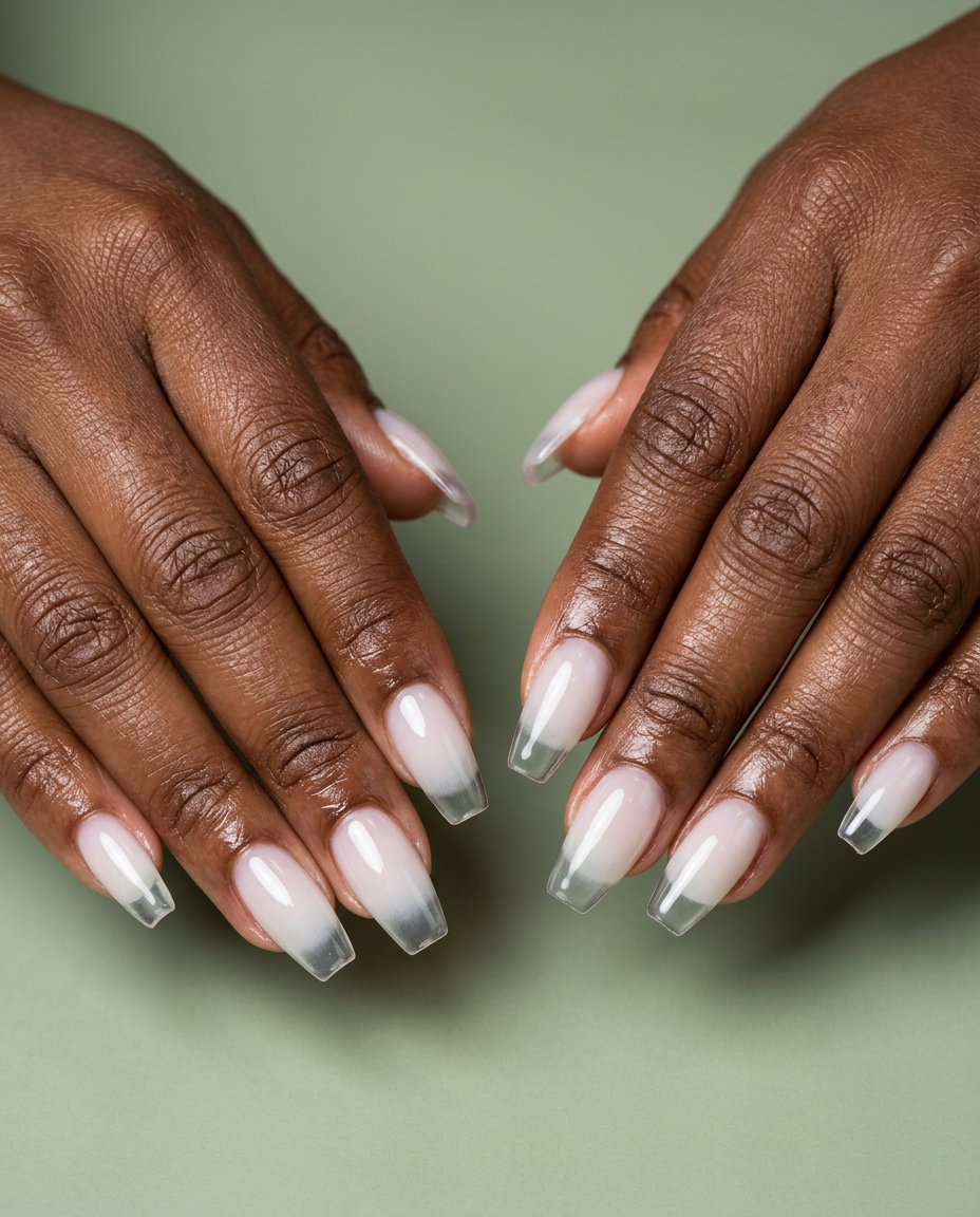 Milky Way Gradient Coffin nails for summer 2026, clean and minimalist for daily wear and work.