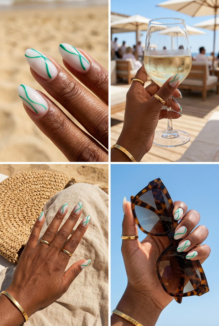 Minimalist Line Art Almond nails for dark skin, sophisticated and understated for daily wear 2026.