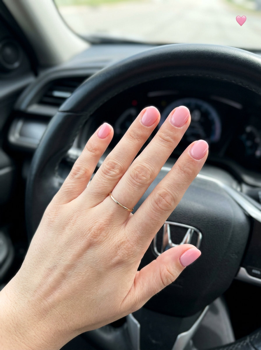 Opaque strawberry milkshake pink nails for daily wear, a sweet and clean-girl summer nails one color 2026 trend.