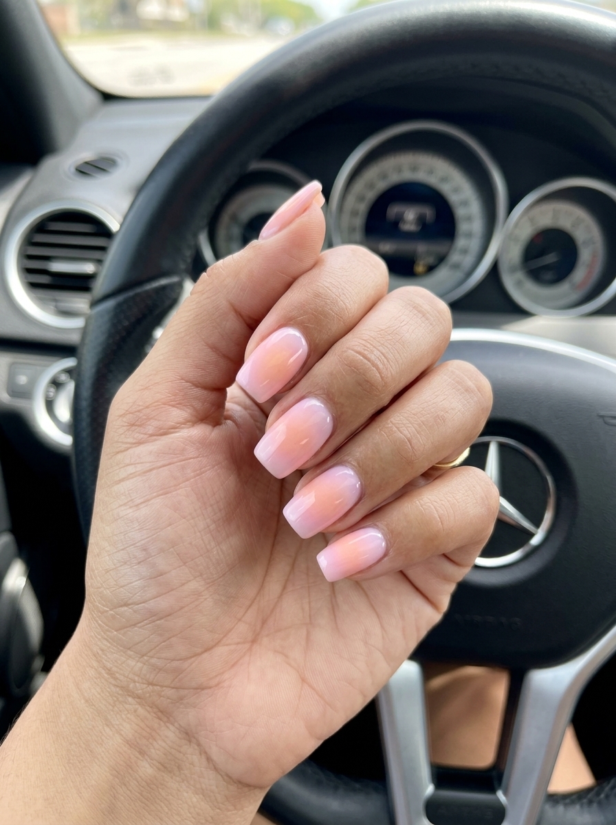 Soft square aura nails in pastel gradient for summer 2026 wedding guest or date night.
