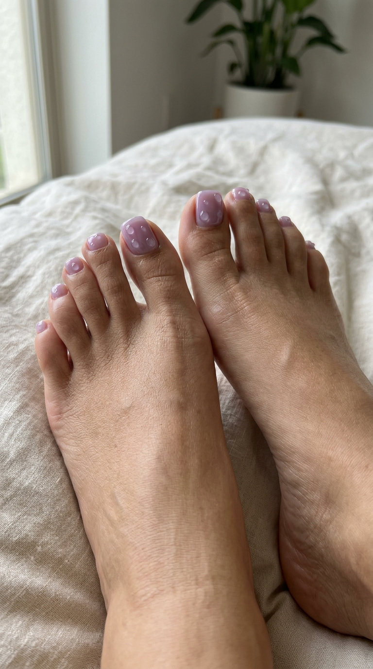 Dewy Lavender Water Droplet Toes for summer 2026, romantic for events and dates.
