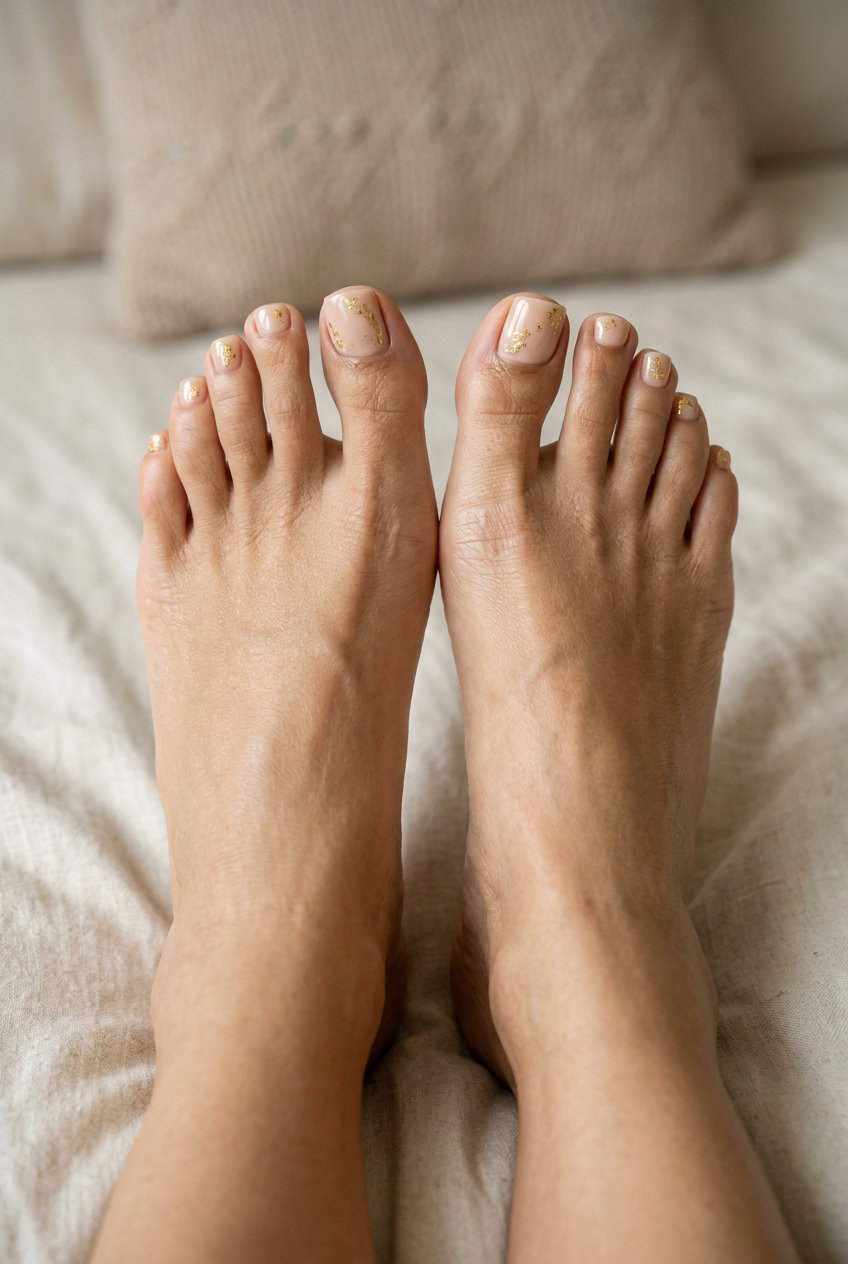 Nude & Gold Foil Luxury Toes for summer 2026, sophisticated for formal events and daily luxury.