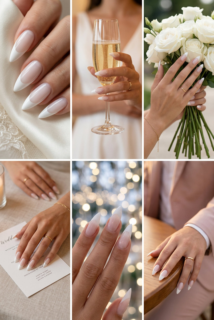 Classic French elegance on extra-long stiletto nails for summer wedding nails 2026.