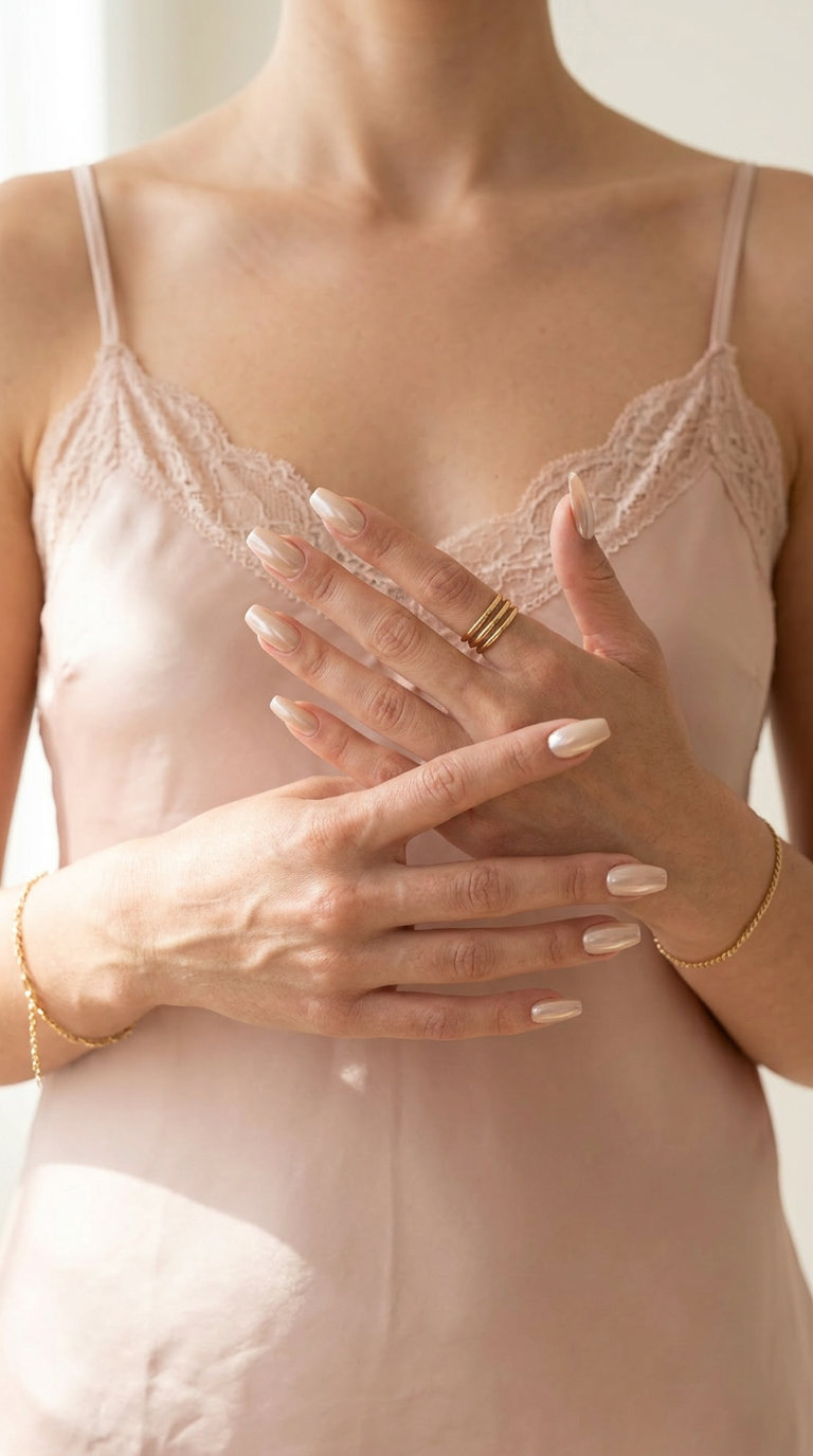 Opaque beige glazed donut nails for sophisticated summer wedding nails 2026.