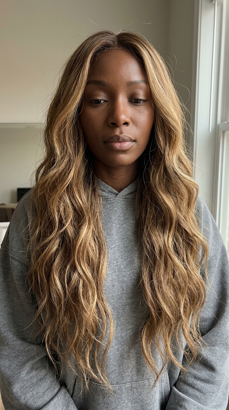 long wavy haircut with sun-kissed balayage for beach days