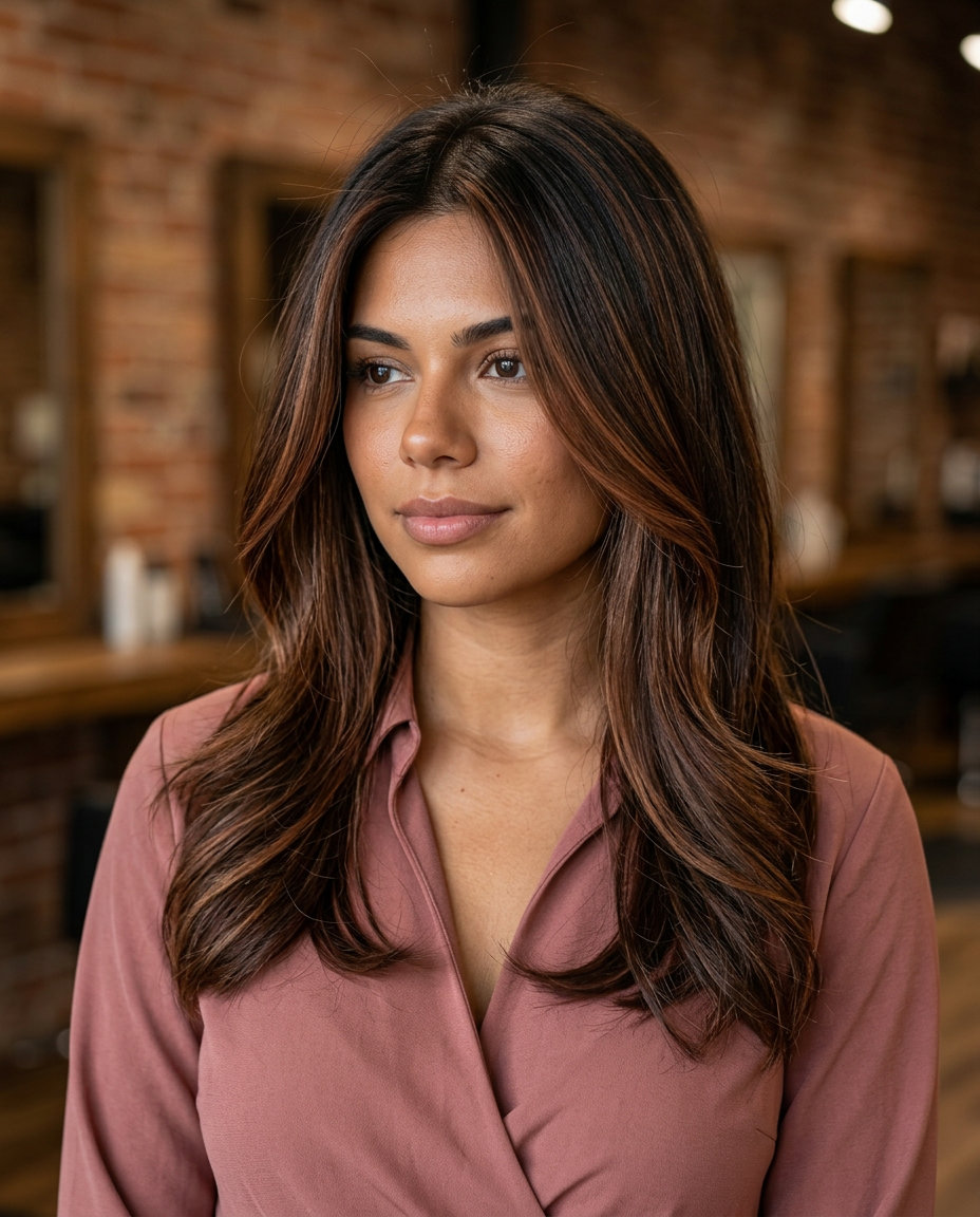 Sun-Kissed Mocha Ribbons 2026 long sun-kissed mocha ribbons with reddish-brown, hand-painted balayage — romantic effortless