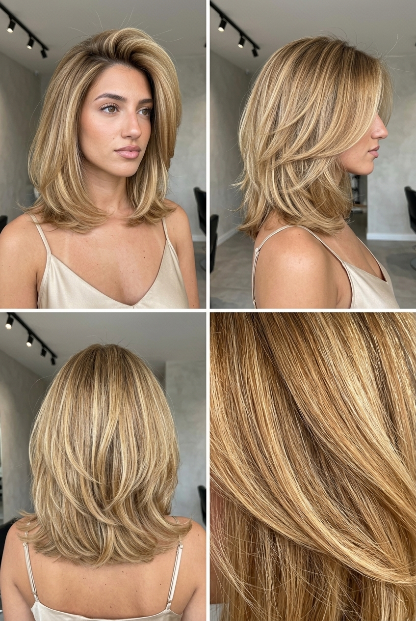 Voluminous Syrup Blonde Lob 2026 medium lob haircut with syrup blonde, golden foliage, chunky layers — glamorous