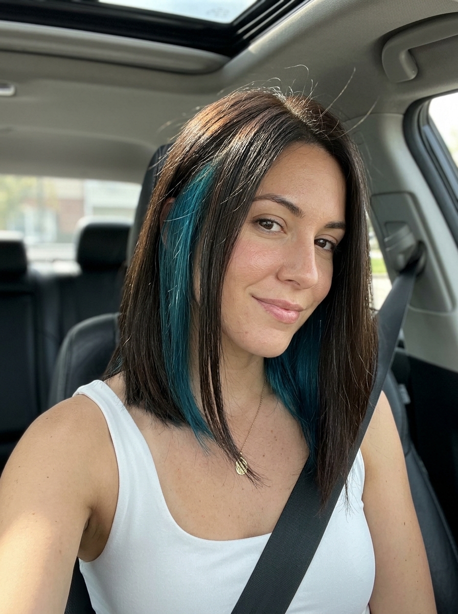 Rebellious Teal Undercut Lob 2026 medium lob with teal blue undercut, blunt perimeter for edgy artistic look
