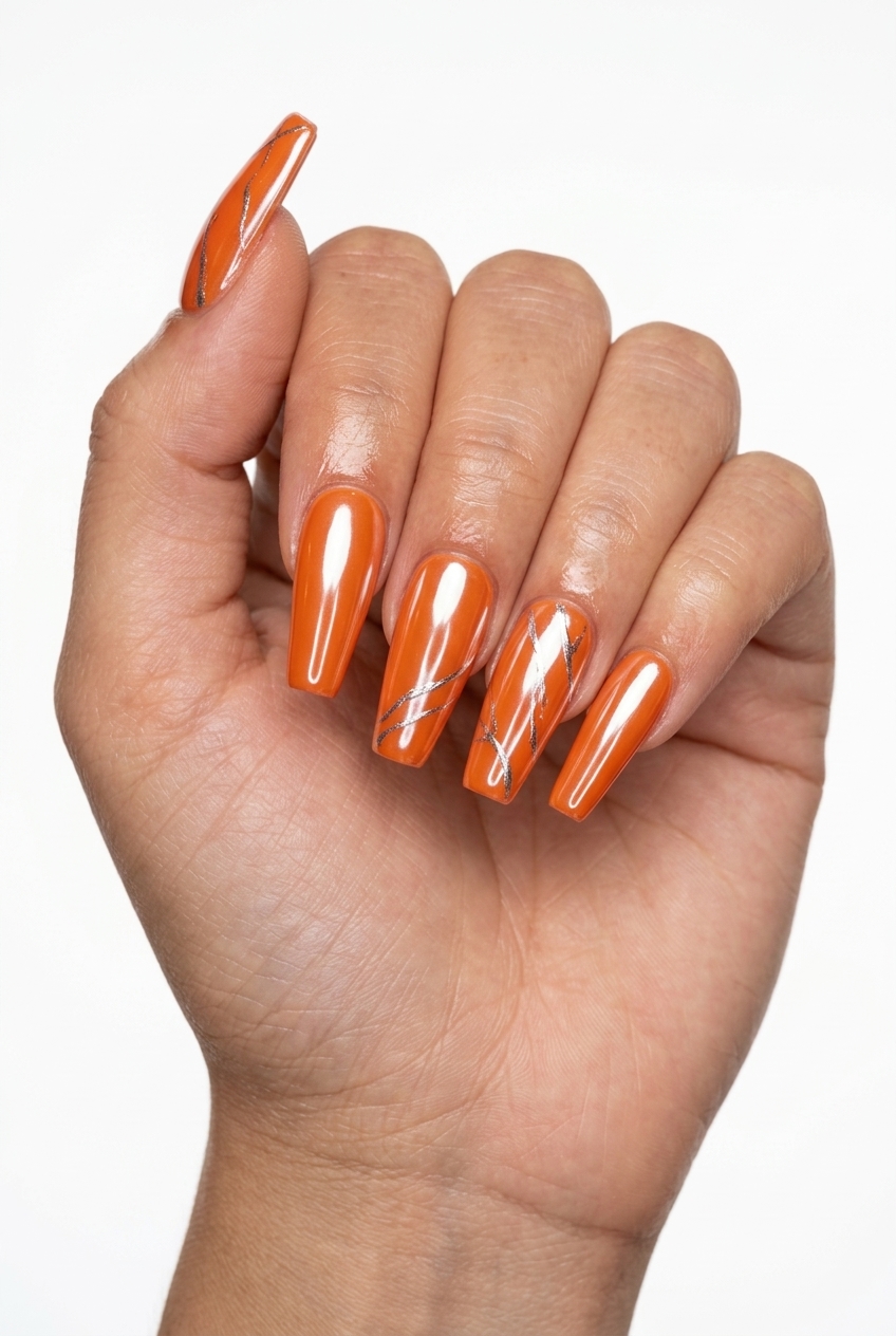 Pale Blue Chrome Lines Nails | Trending Summer Nails 2026 Pale blue chrome accent lines nails for work and creative events. Trending summer nails 2026.