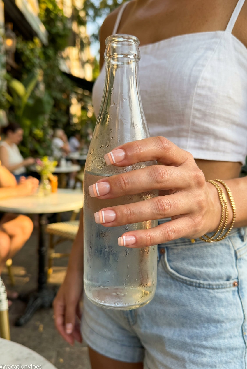 Coastal Stripe Chic nails for vacation nails summer 2026, clean nautical vibe.