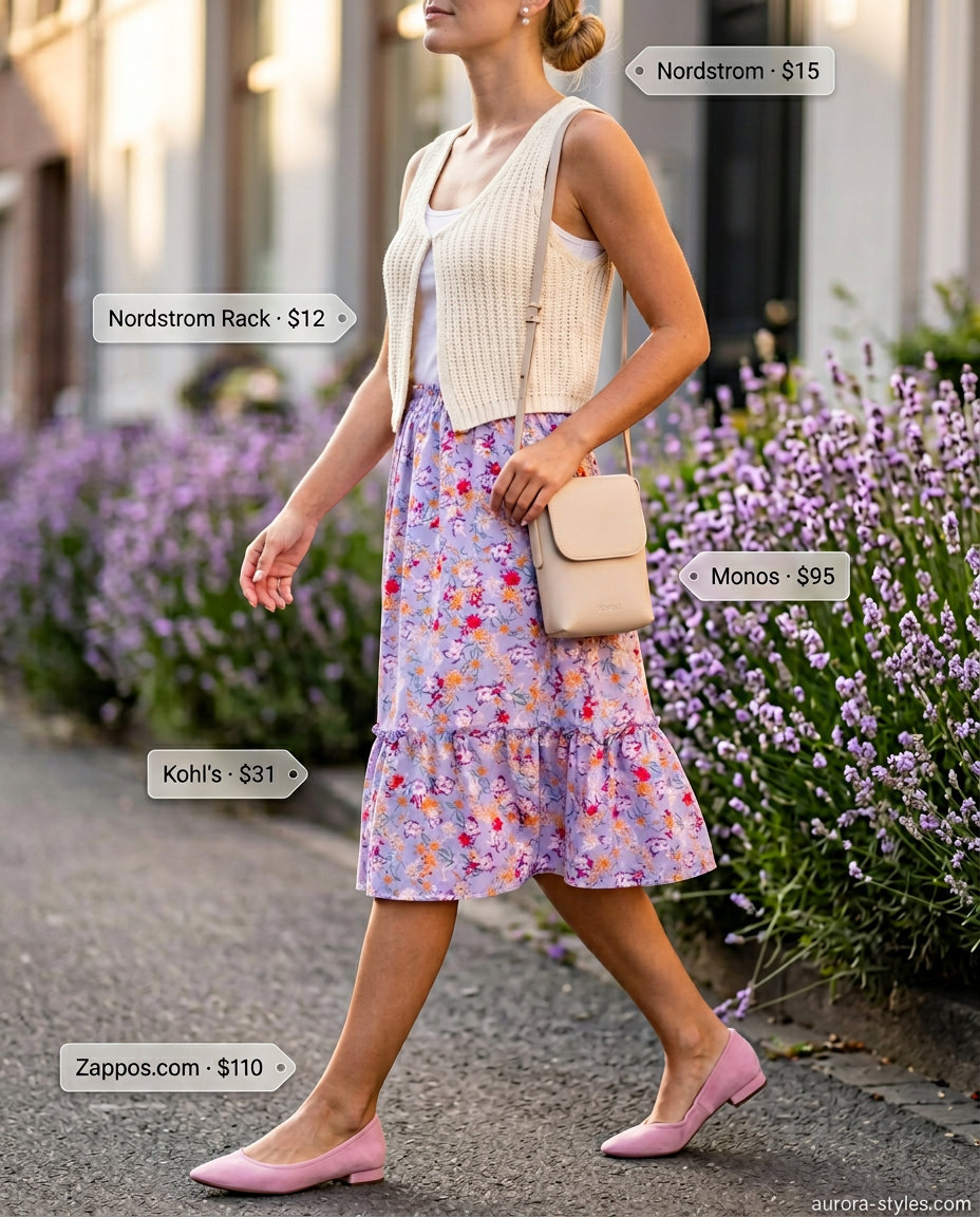 What to Wear with Knit Vest Summer 2026: Cream cropped knit vest with floral midi skirt for brunch dates.
