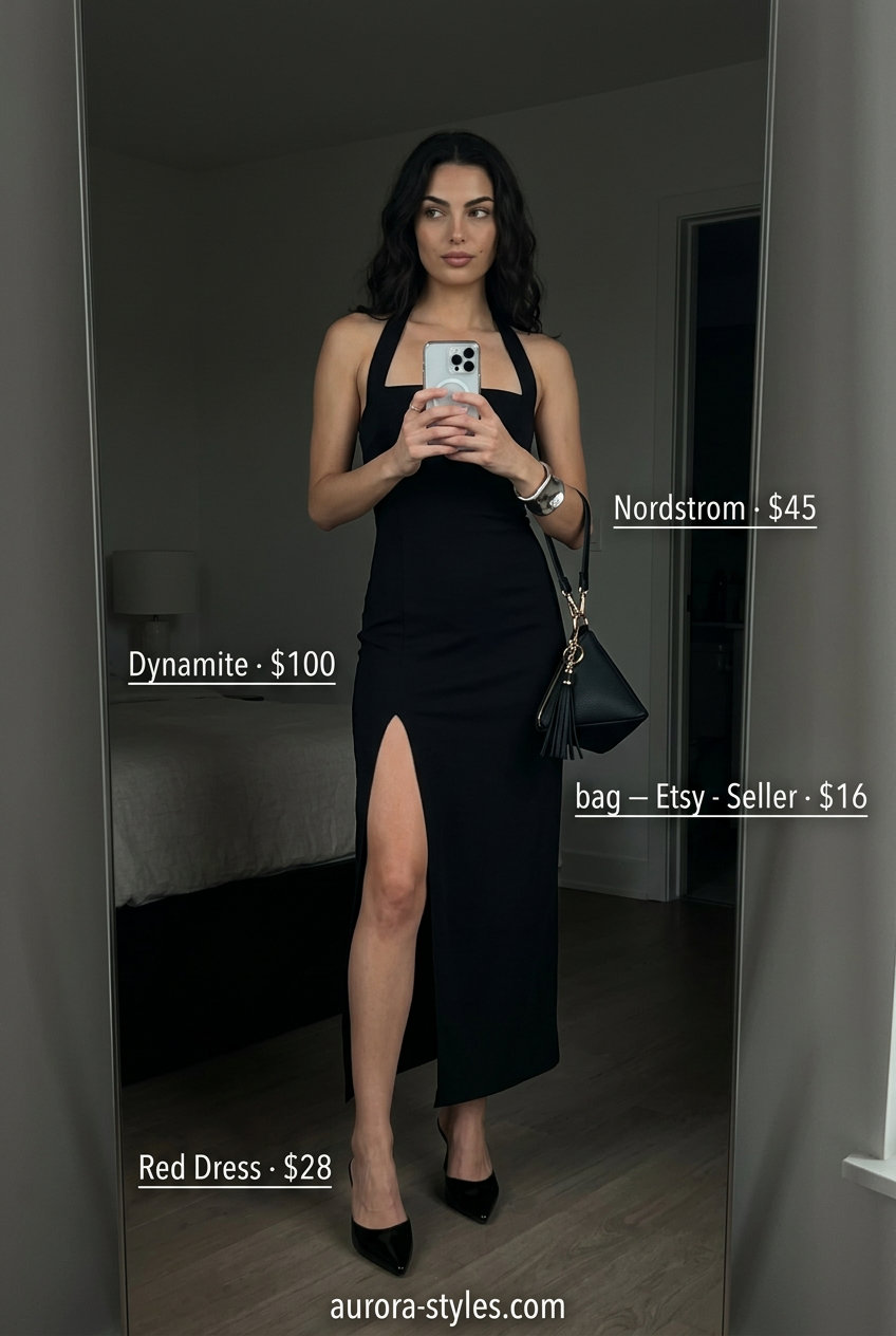 What to Wear with Maxi Dress Summer 2026: All black minimalist maxi dress with black mules and clutch.